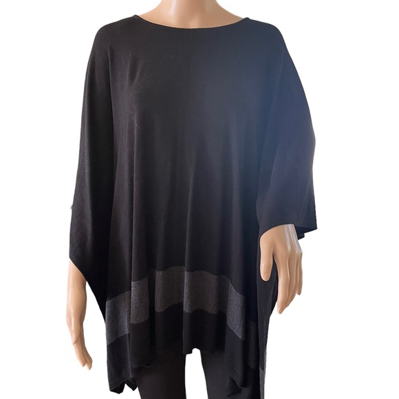 Vertical Design   Lightweight Black Poncho With Single Band of Gray   Size L/XL - Picture 2 of 14